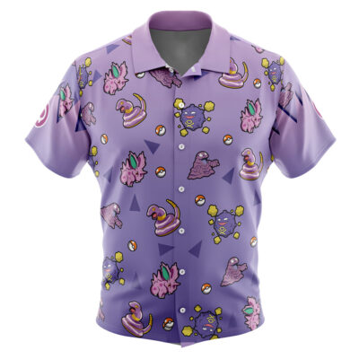 Poison Type Pattern Pokemon Men's Short Sleeve Button Up Hawaiian Shirt
