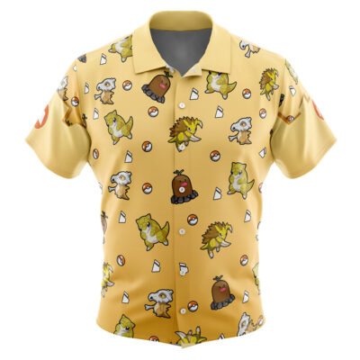 Ground Type Pattern Pokemon Men's Short Sleeve Button Up Hawaiian Shirt