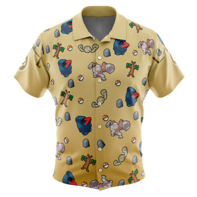 Rock Type Pattern Pokemon Men's Short Sleeve Button Up Hawaiian Shirt