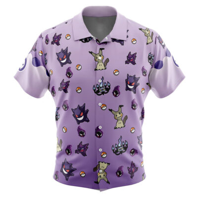 Ghost Type Pattern Pokemon Men's Short Sleeve Button Up Hawaiian Shirt