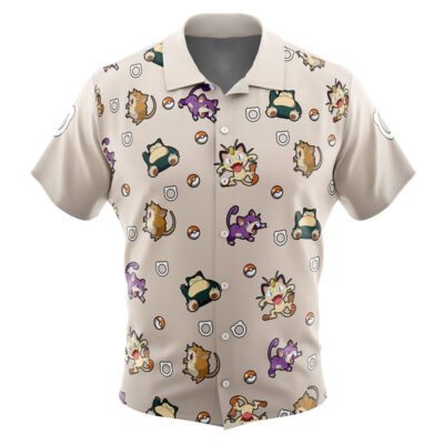 Normal Type Pattern Pokemon Men's Short Sleeve Button Up Hawaiian Shirt