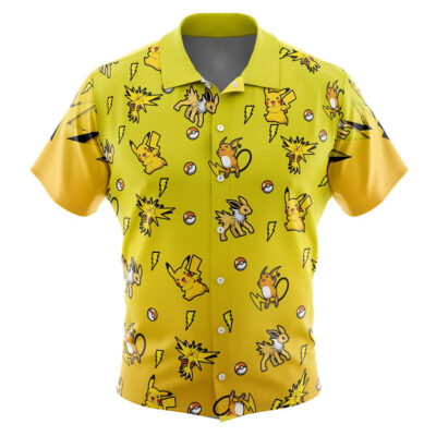 Electric Type Pattern Pokemon Men's Short Sleeve Button Up Hawaiian Shirt