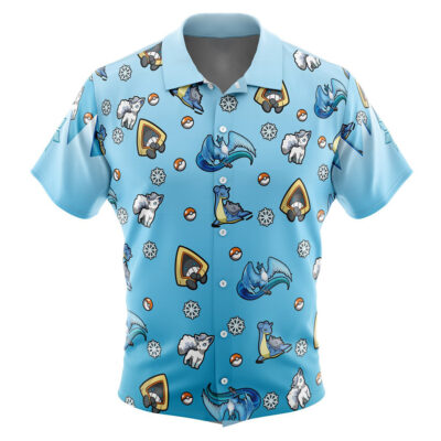 Ice Type Pattern Pokemon Men's Short Sleeve Button Up Hawaiian Shirt