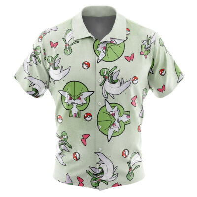 Gardevoir Pattern Pokemon Men's Short Sleeve Button Up Hawaiian Shirt