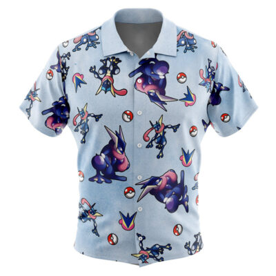Greninja Pattern Pokemon Men's Short Sleeve Button Up Hawaiian Shirt