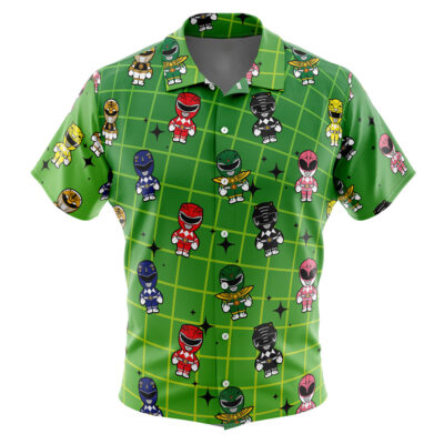 Chibi Power Rangers Pattern Men's Short Sleeve Button Up Hawaiian Shirt