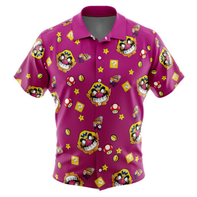 Wario Pattern Super Mario Men's Short Sleeve Button Up Hawaiian Shirt