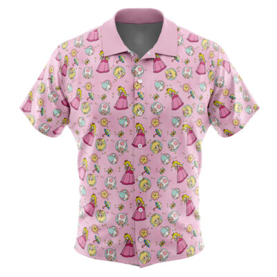 Peach Pattern Super Mario Men's Short Sleeve Button Up Hawaiian Shirt