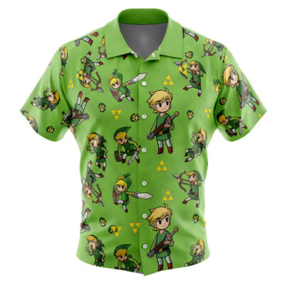 Link Pattern Legend of Zelda Men's Short Sleeve Button Up Hawaiian Shirt