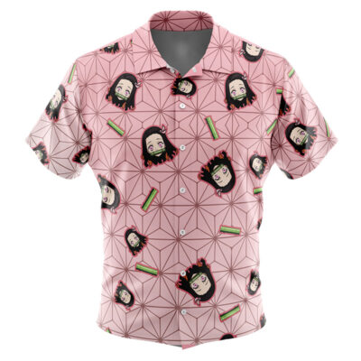 Nezuko Kamado Pattern Demon Slayer Men's Short Sleeve Button Up Hawaiian Shirt