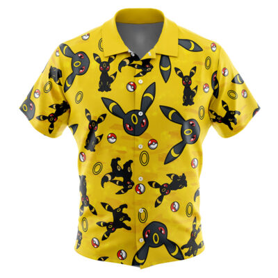 Umbreon Pattern Pokemon Men's Short Sleeve Button Up Hawaiian Shirt