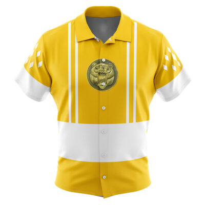Yellow Ranger Ranger Ninjetti Mighty Morphin Power Rangers Men's Short Sleeve Button Up Hawaiian Shirt