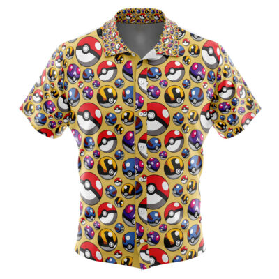 Poke Balls Pokemon Men's Short Sleeve Button Up Hawaiian Shirt