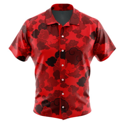 Red Aloha Akatsuki Naruto Men's Short Sleeve Button Up Hawaiian Shirt