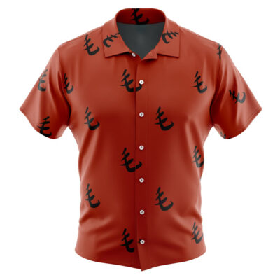 Red Pattern Saitama One Punch Man Men's Short Sleeve Button Up Hawaiian Shirt