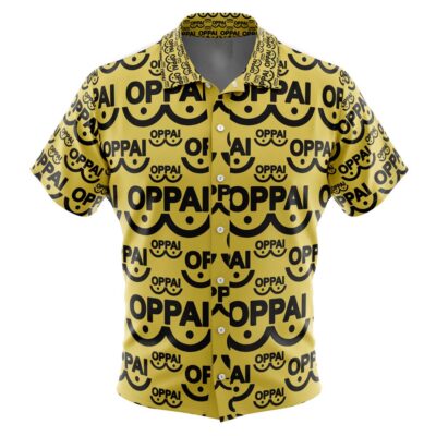 Saitama Oppai One Punch Man Men's Short Sleeve Button Up Hawaiian Shirt