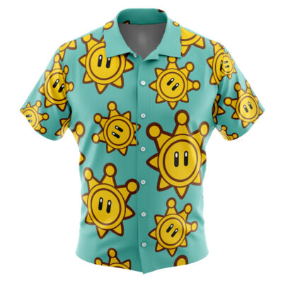 Shine Sprite Super Mario Sunshine Men's Short Sleeve Button Up Hawaiian Shirt