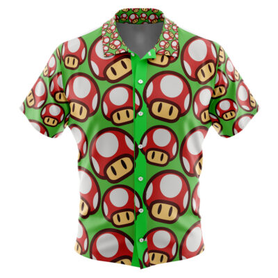 Super Mushroom Super Mario Men's Short Sleeve Button Up Hawaiian Shirt