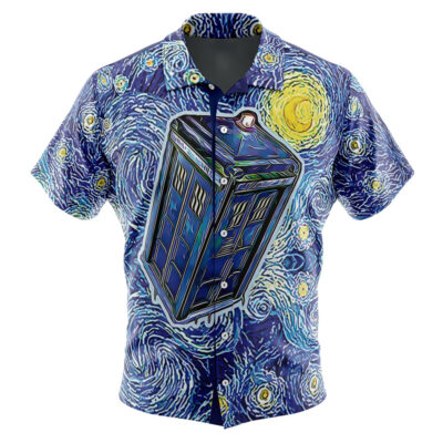 Tardis Starry Night Doctor Who Men's Short Sleeve Button Up Hawaiian Shirt