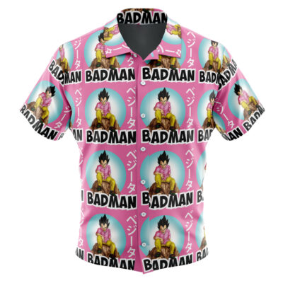Vegeta Pink Badman Dragon Ball Z Men's Short Sleeve Button Up Hawaiian Shirt