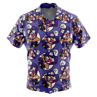 Waluigi Super Mario Men's Short Sleeve Button Up Hawaiian Shirt