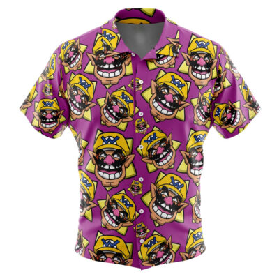Wario Super Mario Men's Short Sleeve Button Up Hawaiian Shirt