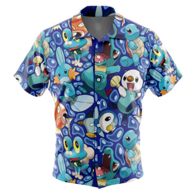Water Type Starters Pokemon Men's Short Sleeve Button Up Hawaiian Shirt