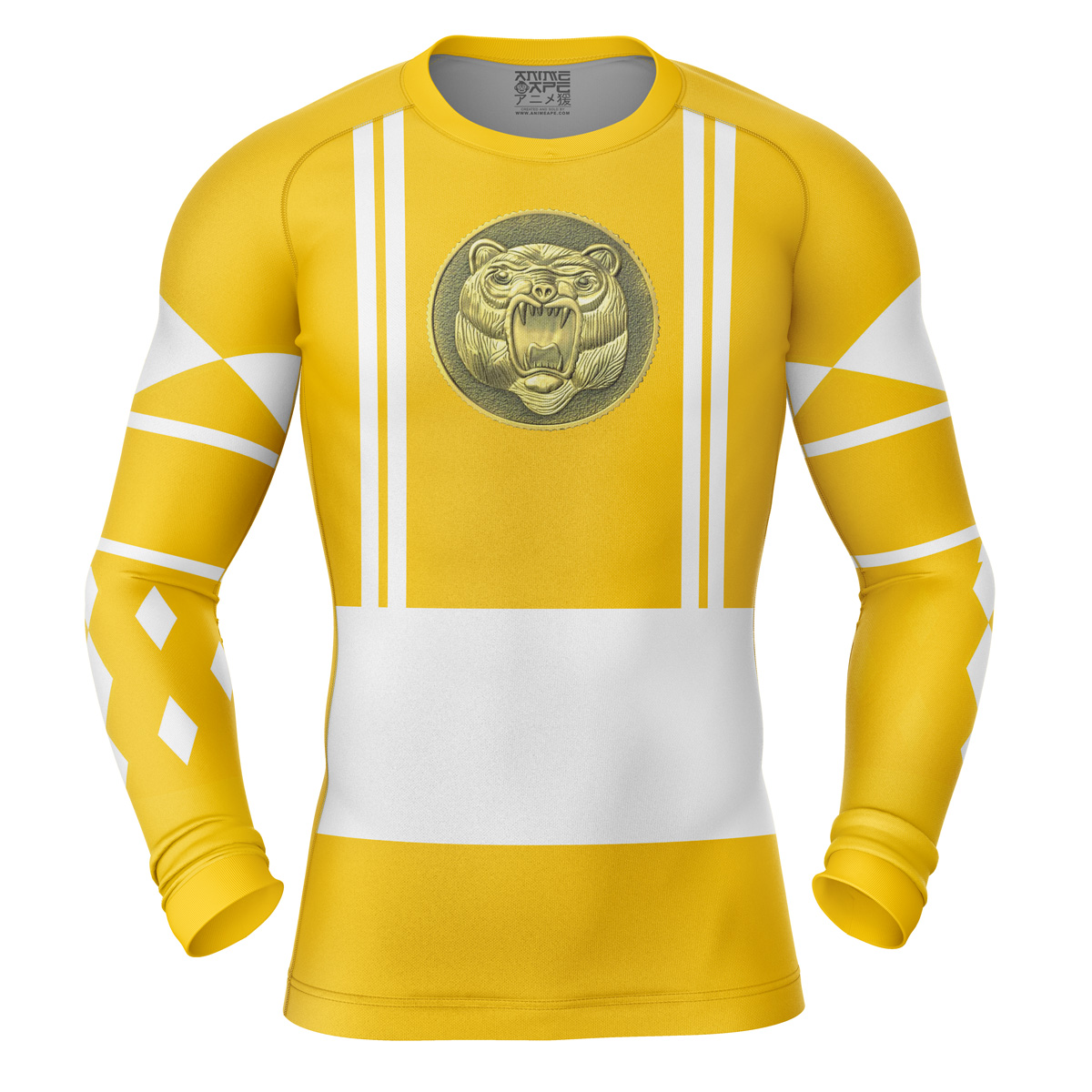 Hooktab Yellow Ranger Ninjetti Mighty Morphin Power Rangers Long Sleeve Rash Guard Compression Cosplay Anime Gym Shirt