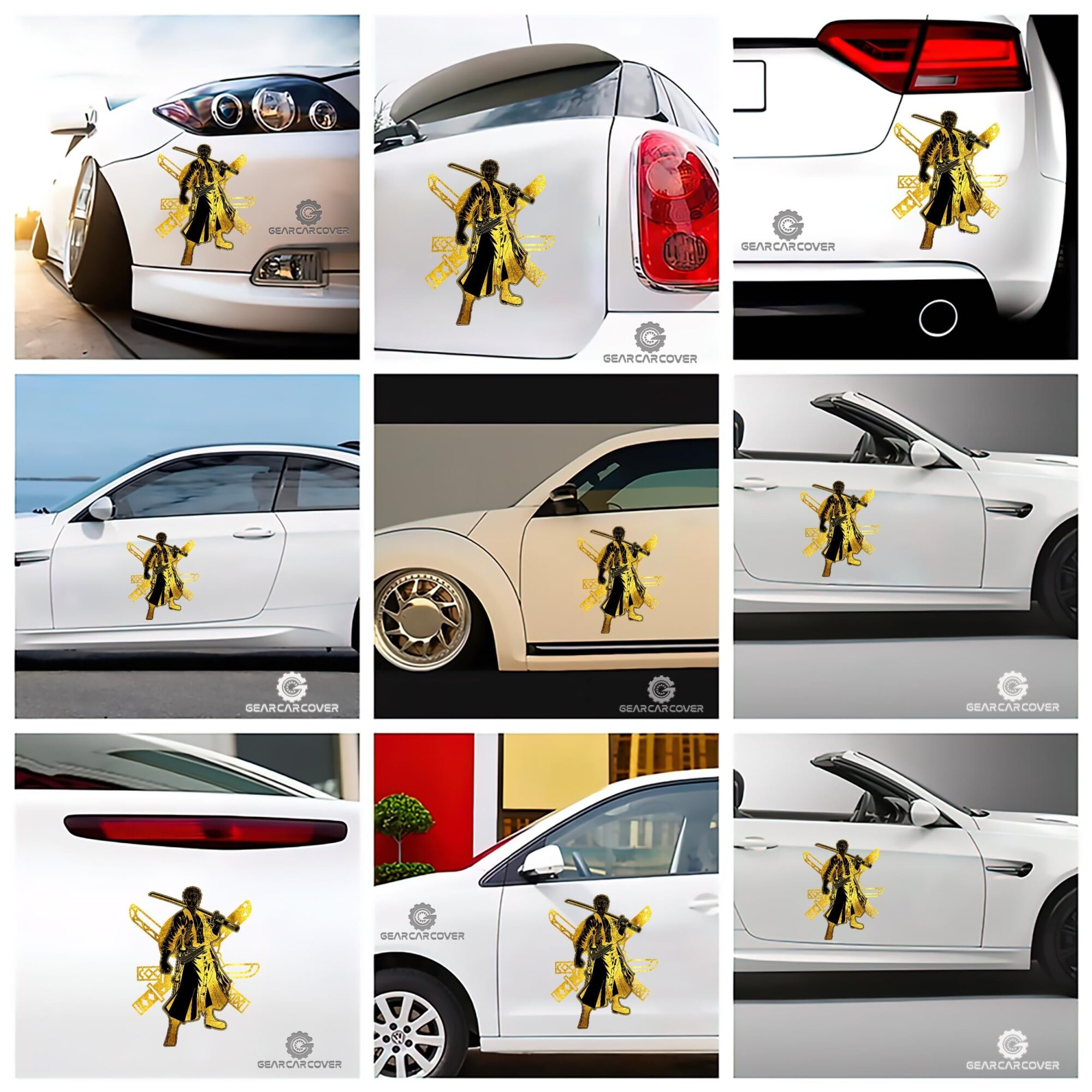 Roronoa Zoro Car Sticker Custom One Piece Anime Gold Silhouette Style