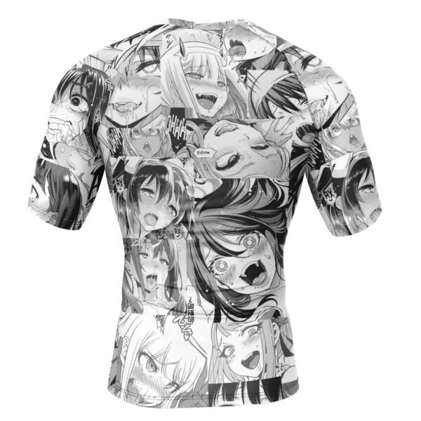 Hooktab Manga Ahegao Pattern Short Sleeve Rash Guard Compression Shirt Cosplay Anime Gym Shirt