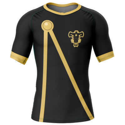 Hooktab Black Bull Black Clover Short Sleeve Rash Guard Compression Shirt Cosplay Anime Gym Shirt