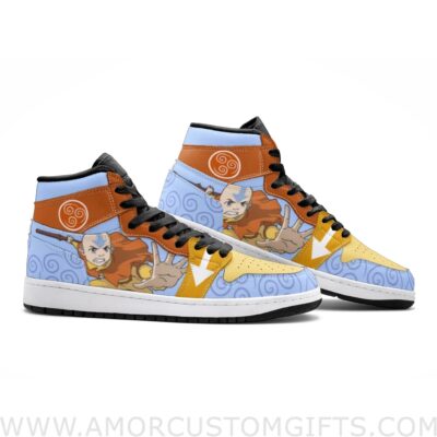 Custom Aang Avatar V2 Mid Top Basketball Sneakers Shoes | Personalizable Anime Fan Sneakers