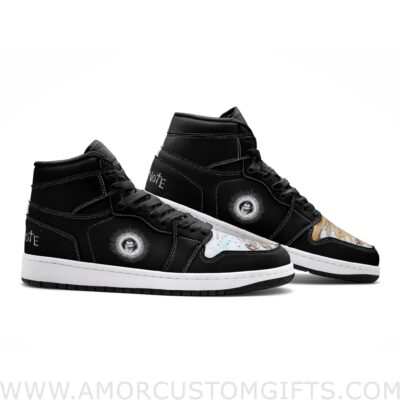 Custom Black Edition Desu Noto Mid Top Basketball Sneakers Shoes | Personalizable Anime Fan Sneakers