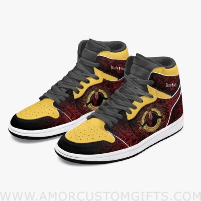 Custom Death Note Light Yagami Red-Yellow JD1 Anime Sneakers Mid 1 Basketball Shoes
