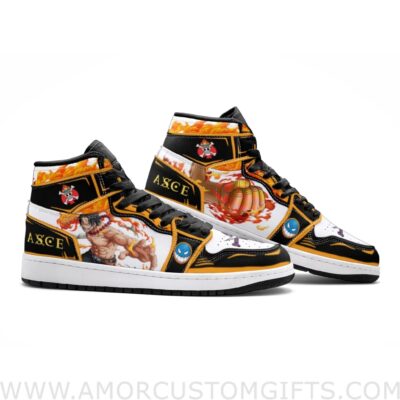 Custom Fire Fist Ace One Piece Mid Top Basketball Sneakers Shoes | Personalizable Anime Fan Sneakers