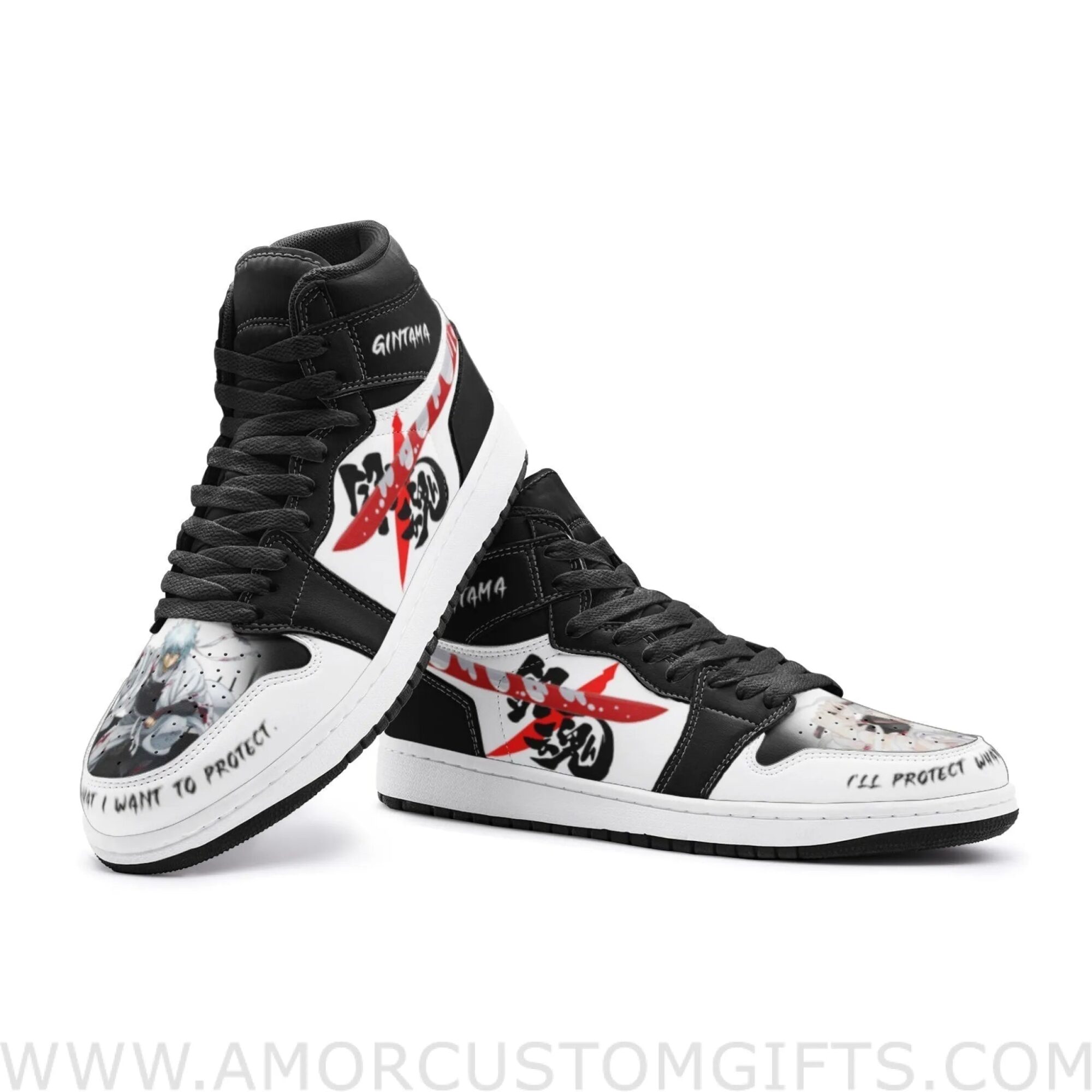 Custom I’ll Protect What I Want to Gintama Mid Top Basketball Sneakers Shoes | Personalizable Anime Fan Sneakers