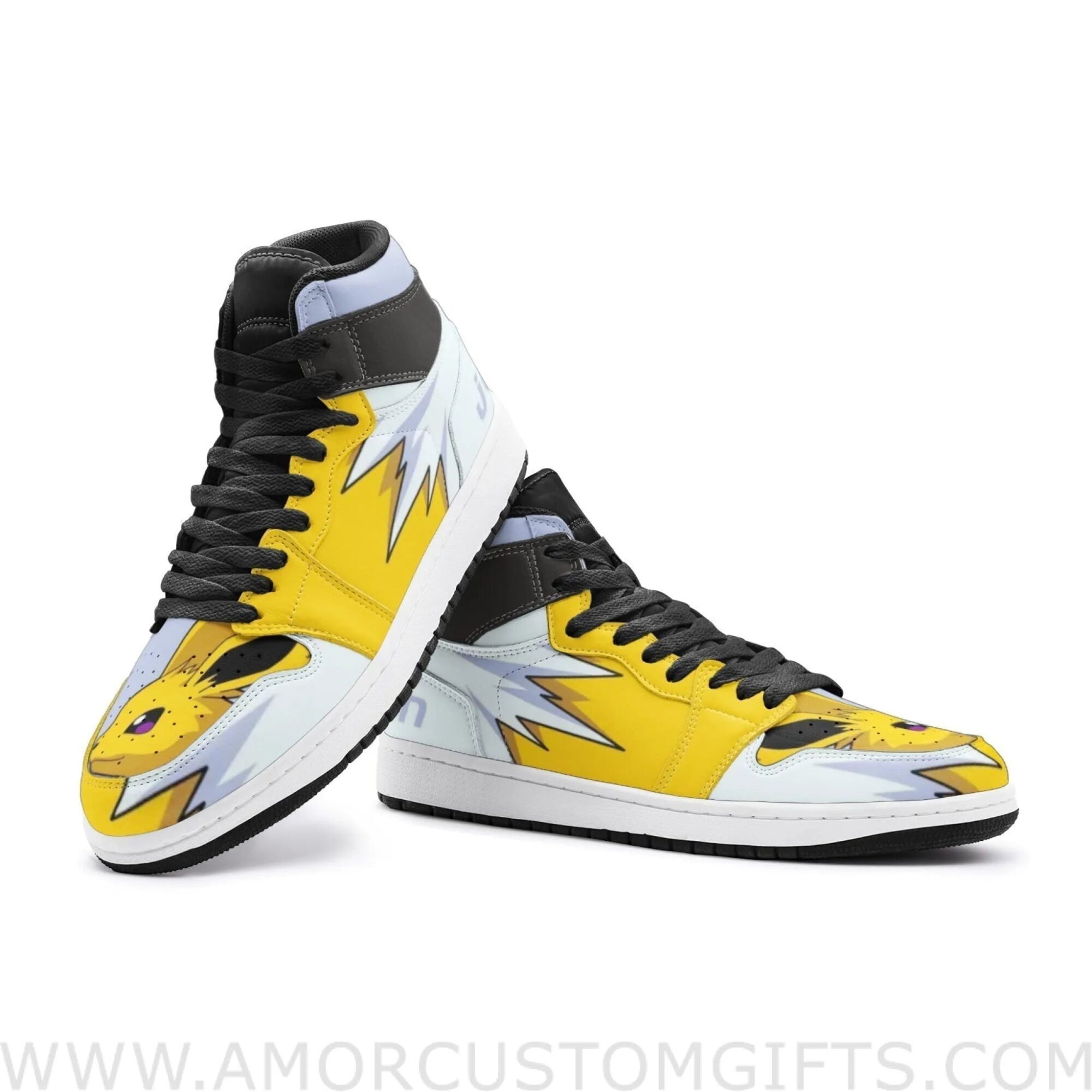 Custom Jolteon Pokemon V2 Mid Top Basketball Sneakers Shoes | Personalizable Anime Fan Sneakers