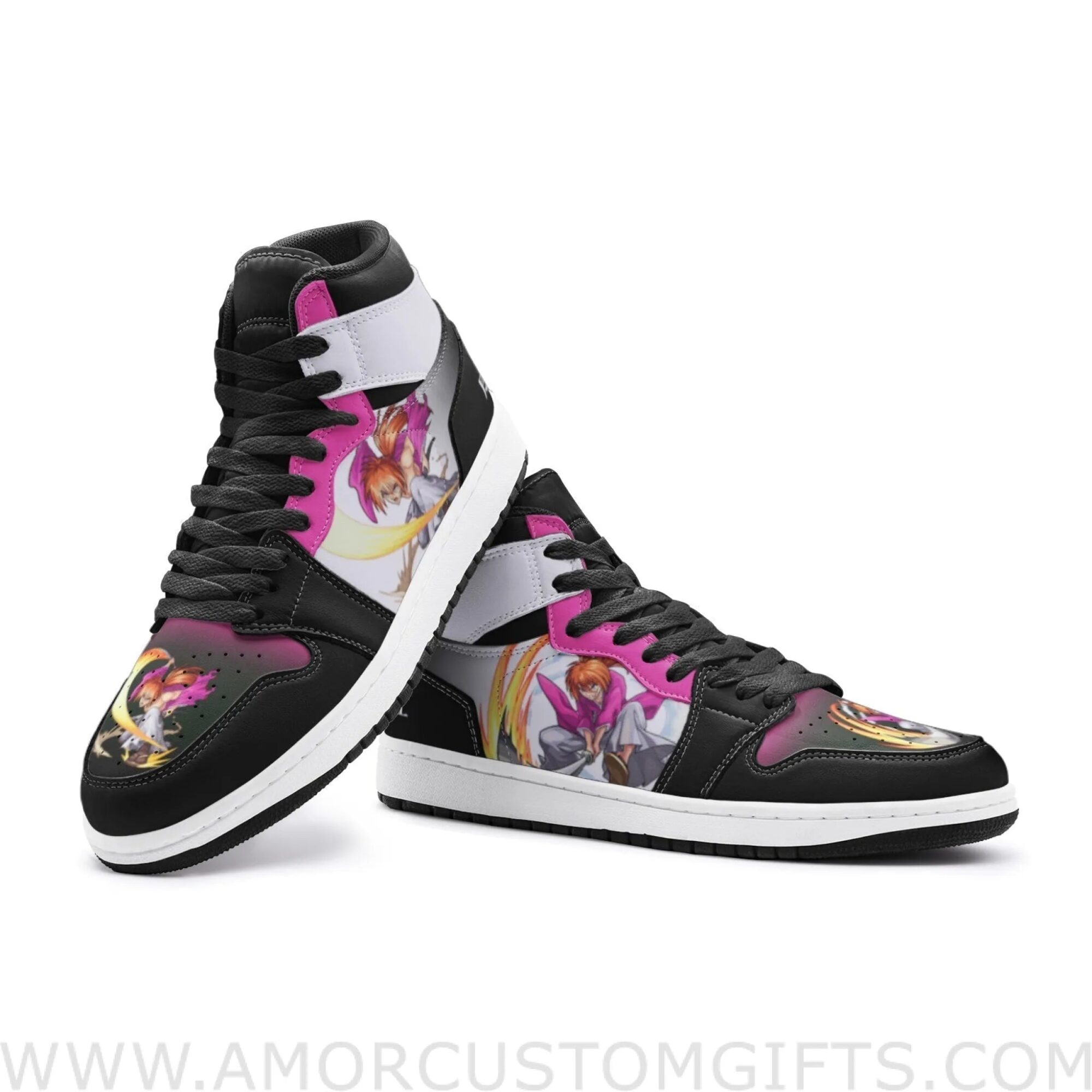 Custom Kenshin Battousai Rurouni Kenshin Mid Top Basketball Sneakers Shoes | Personalizable Anime Fan Sneakers