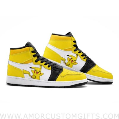 Custom Pikachu V1 Pokemon Mid Top Basketball Sneakers Shoes | Personalizable Anime Fan Sneakers
