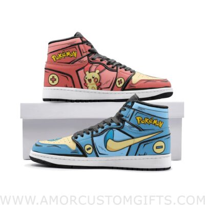 Custom Plusle and Minun Pokemon V2 Mid Top Basketball Sneakers Shoes | Personalizable Anime Fan Sneakers