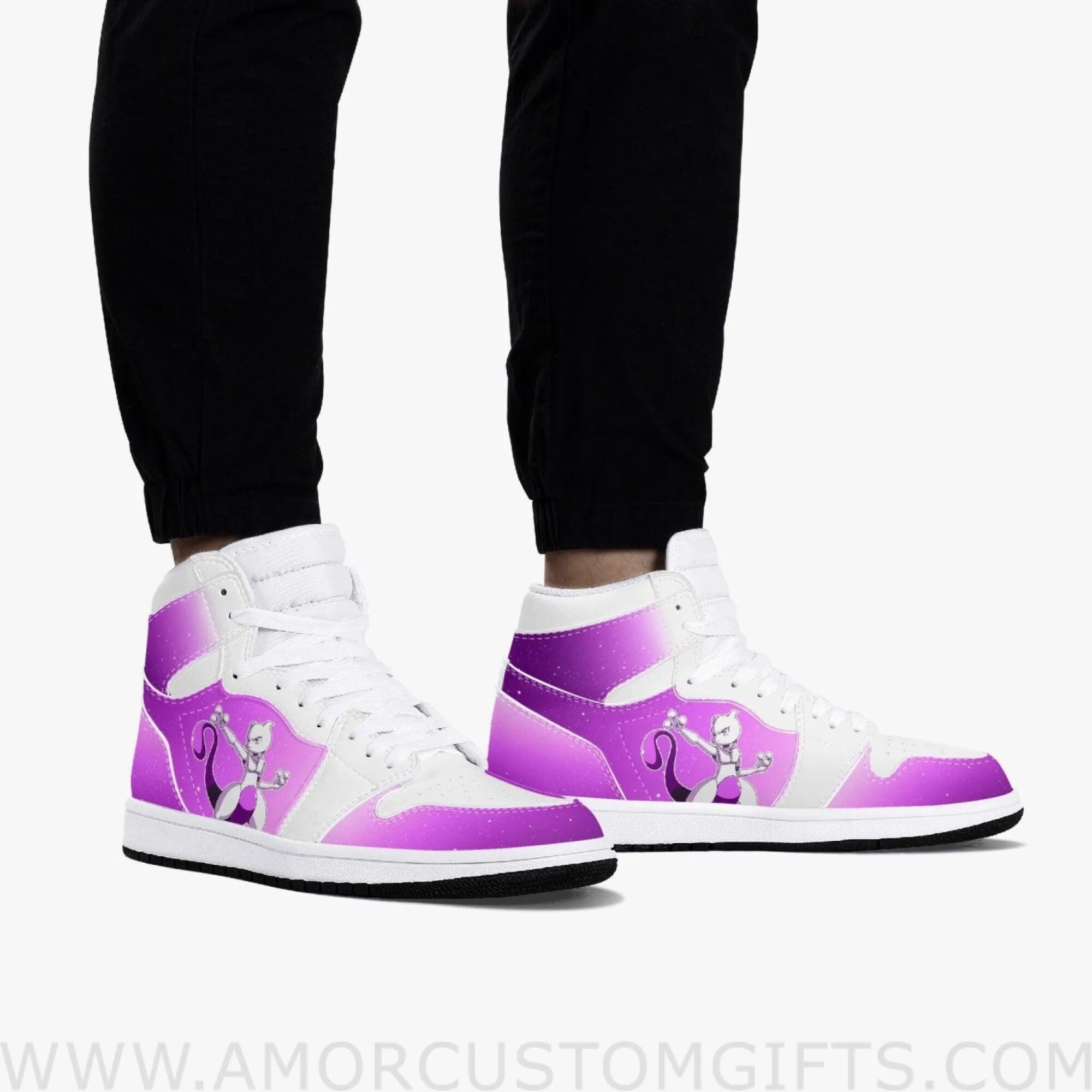 Custom Pokemon Mewtwo Air JD1 Anime Sneakers Mid 1 Basketball Shoes