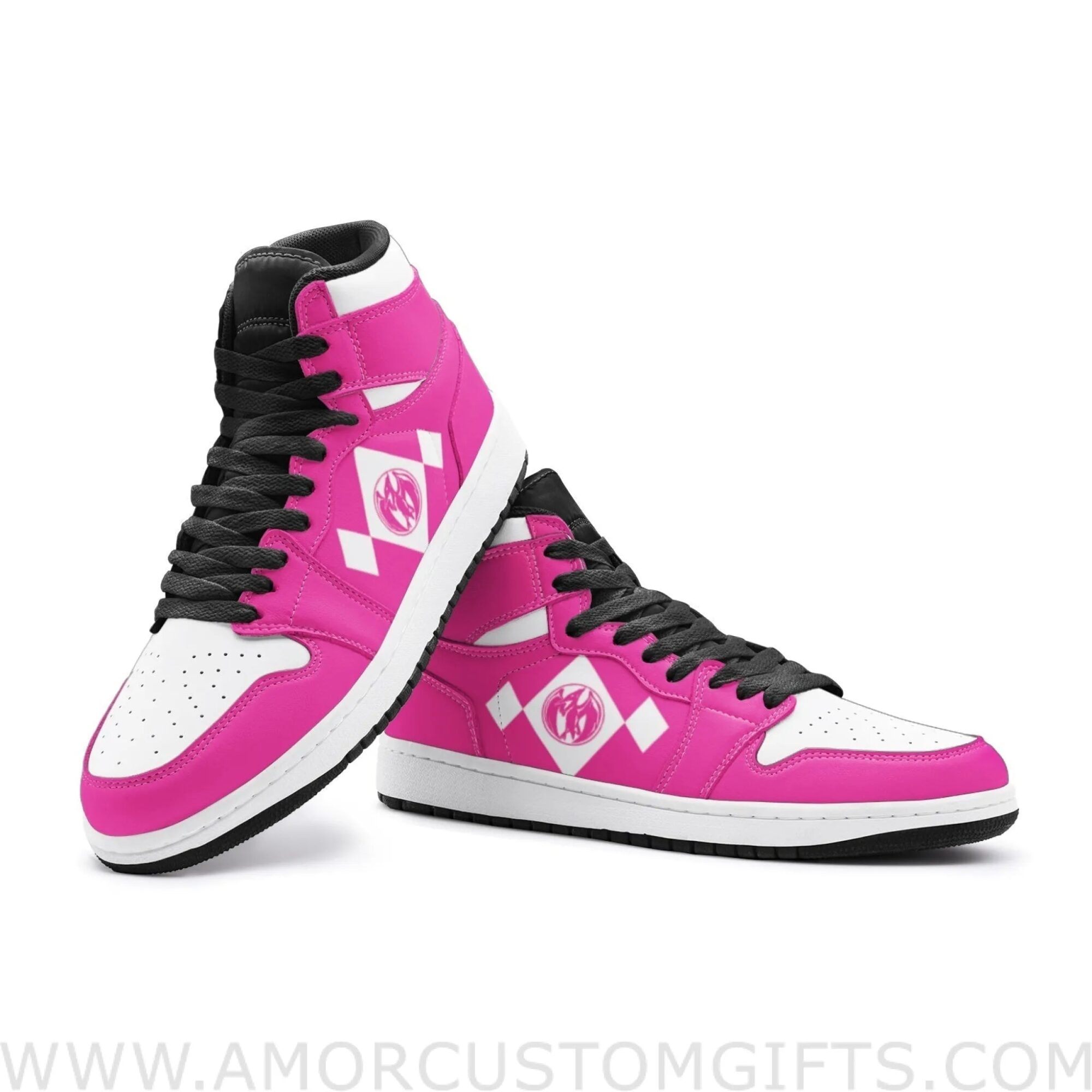 Custom Power Rangers Pink V2 Mid Top Basketball Sneakers Shoes | Personalizable Anime Fan Sneakers