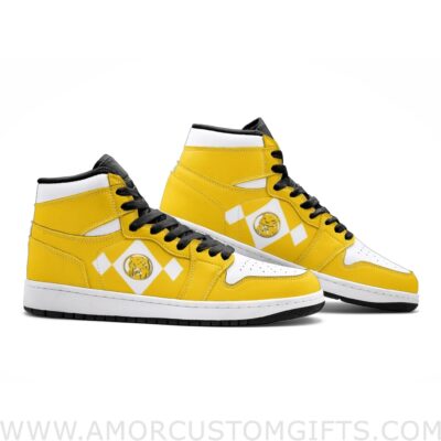 Custom Power Rangers Yellow V2 Mid Top Basketball Sneakers Shoes | Personalizable Anime Fan Sneakers