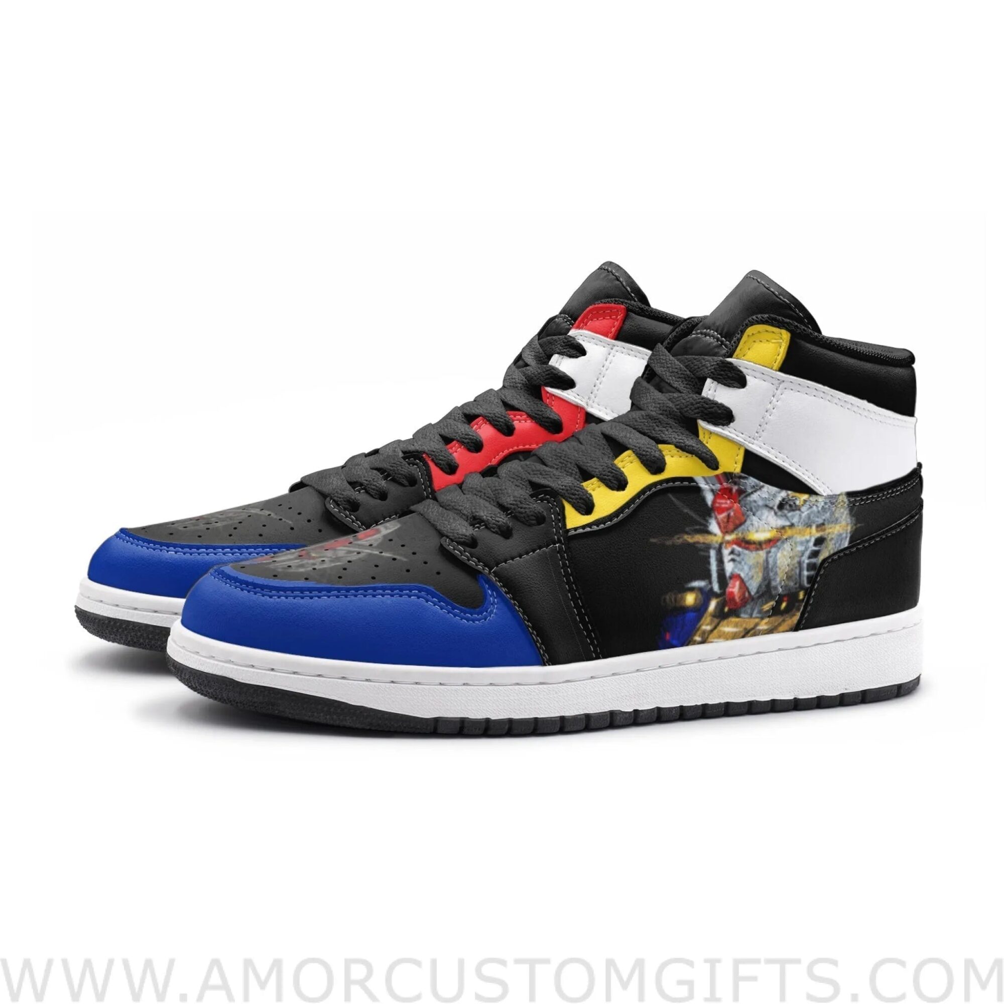 Custom Scribble RX-78 Gundam Mid Top Basketball Sneakers Shoes | Personalizable Anime Fan Sneakers