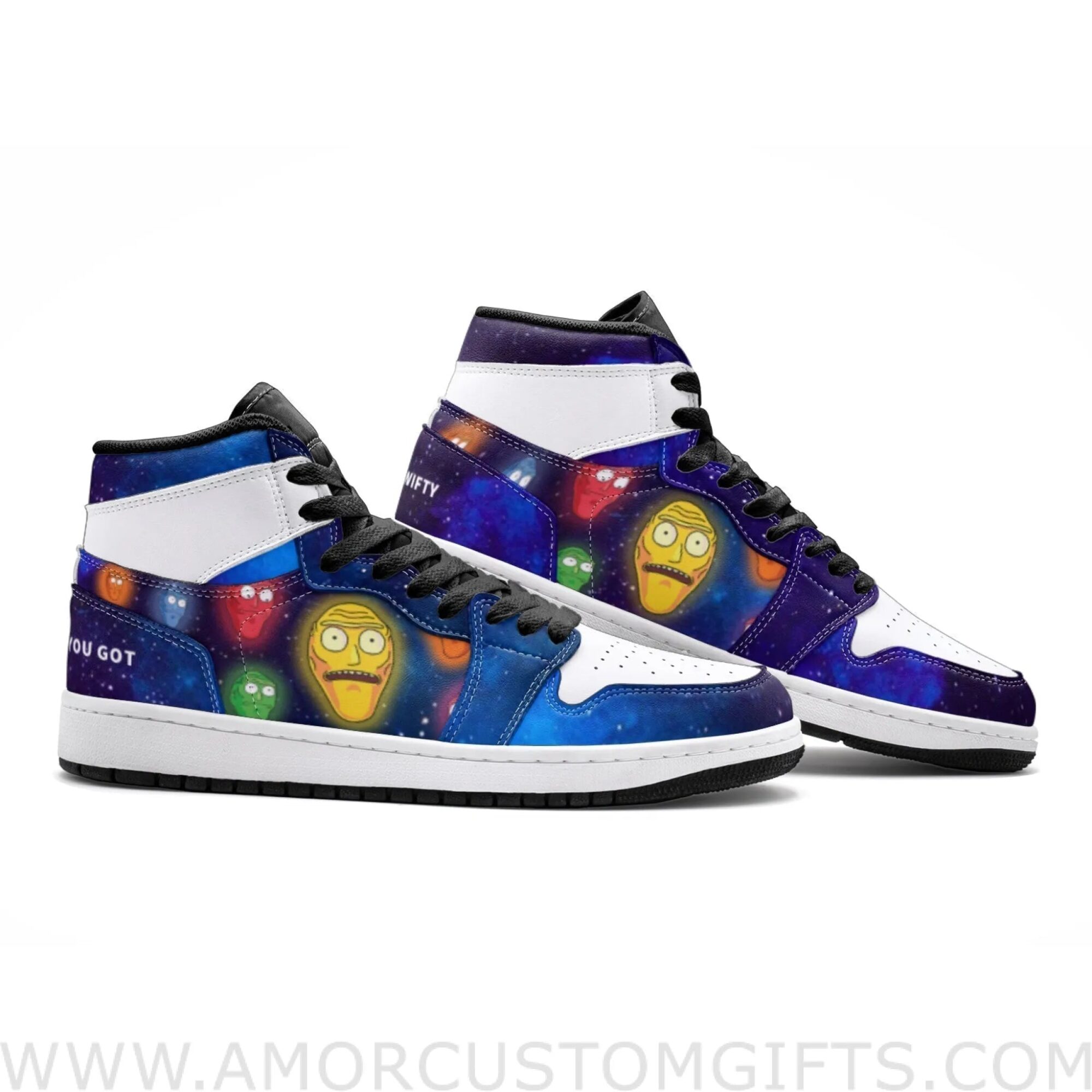 Custom Show Me What You Got Rick and Morty Mid Top Basketball Sneakers Shoes | Personalizable Anime Fan Sneakers