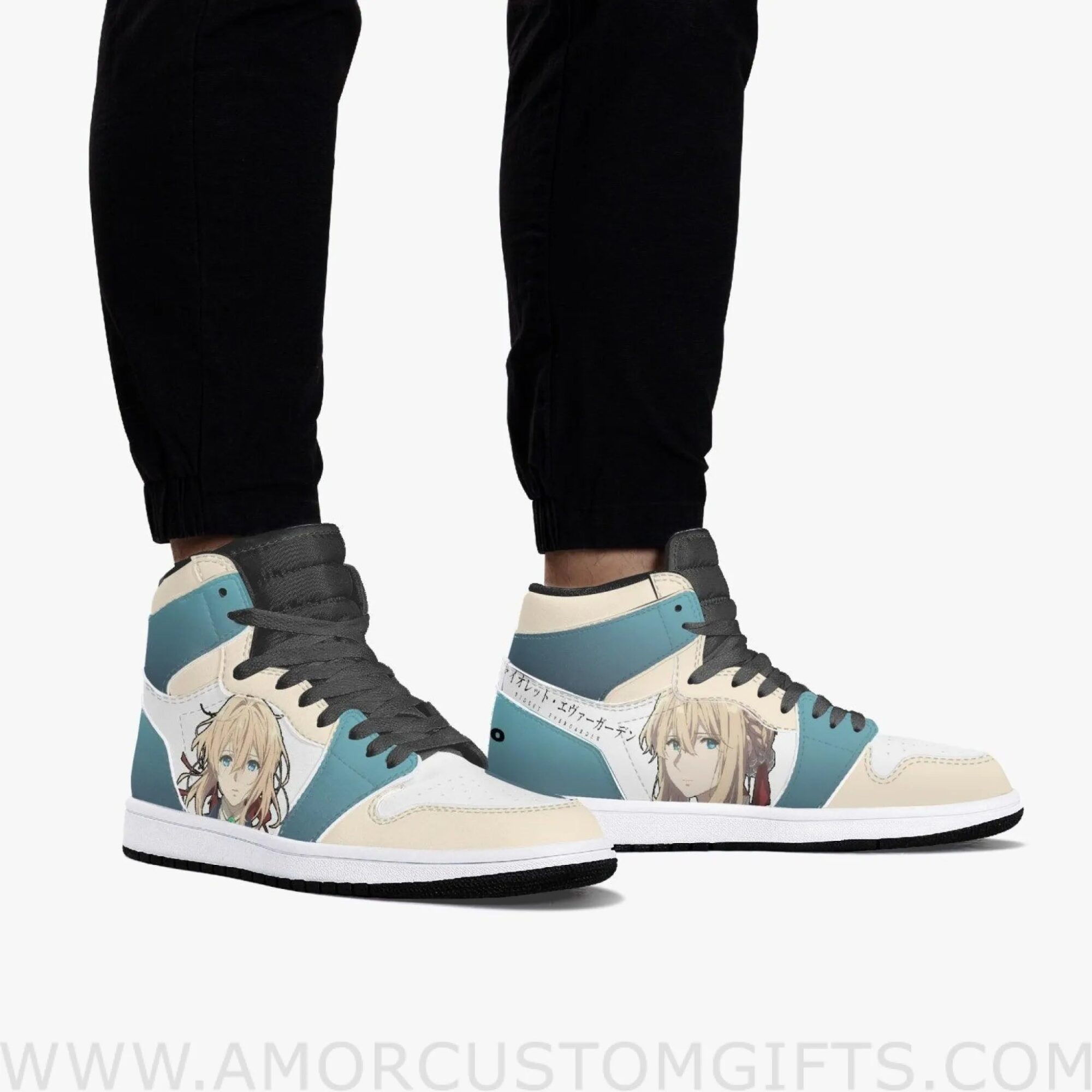 Custom Violet Evergarden Violet JD1 Anime Sneakers Mid 1 Basketball Shoes