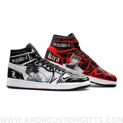 Custom Yagami Light Kira and L Lawliet Desu Mid Top Basketball Sneakers Shoes | Personalizable Anime Fan Sneakers