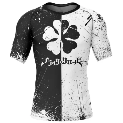 Hooktab Five-Leaf Clover Black Clover Short Sleeve Rash Guard Compression Shirt Cosplay Anime Gym Shirt