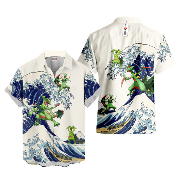 Merch Sceptile Kanagawa Great Wave Sceptile Hawaiian Shirt Pokemon Hawaiian Shirt Anime Hawaiian Shirt