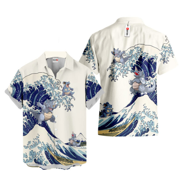 Merch Rhydon Kanagawa Great Wave Rhydon Hawaiian Shirt Pokemon Hawaiian Shirt Anime Hawaiian Shirt